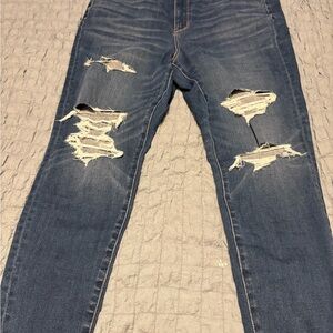 2 pairs American Eagle Outfitters Women's High Rise Ripped Blue Jeans.